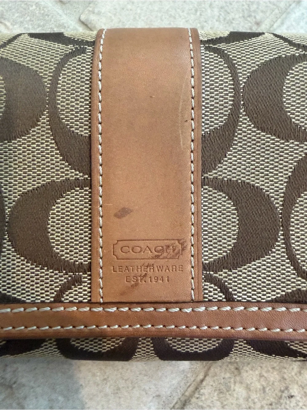 Vintage Y2K Coach Signature Jacquard Leather Bifold Wallet Brown Tan